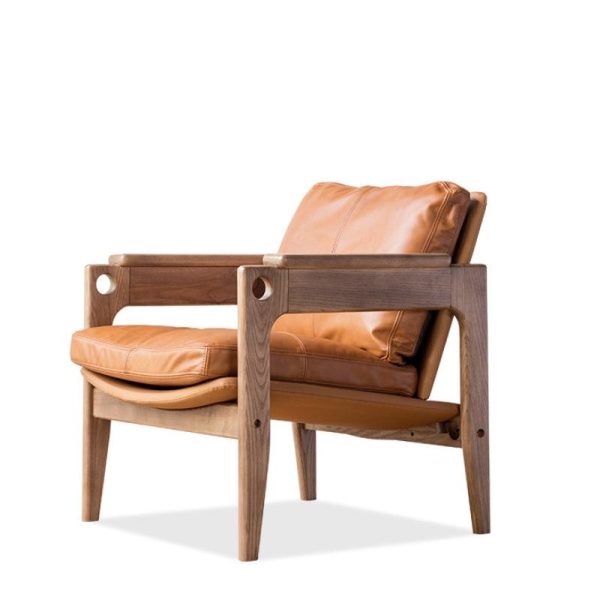 Azami - Solid Ash Wood & Genuine Leather Armchair | Reading Chair