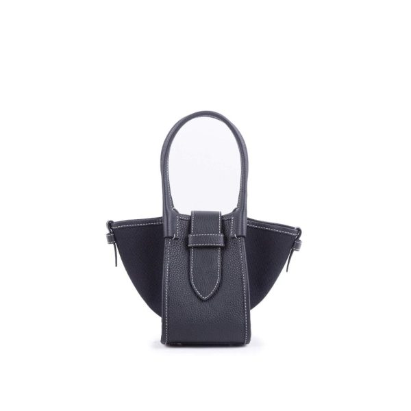 Mini Black & Black Two-handed Canvas and Full Grain Cow Leather Square Swing Bag | Wings Bag